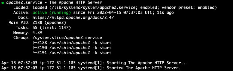 checking the status of the Apache service