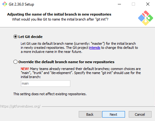Selecting initial branch for Git