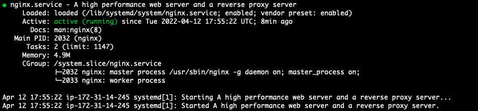 Checking the status of the Nginx service