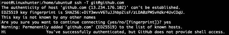 Test the SSH connection with GitHub