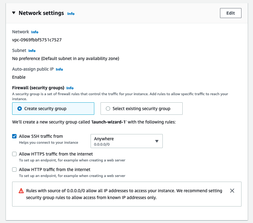 AWS EC2 instance network setting